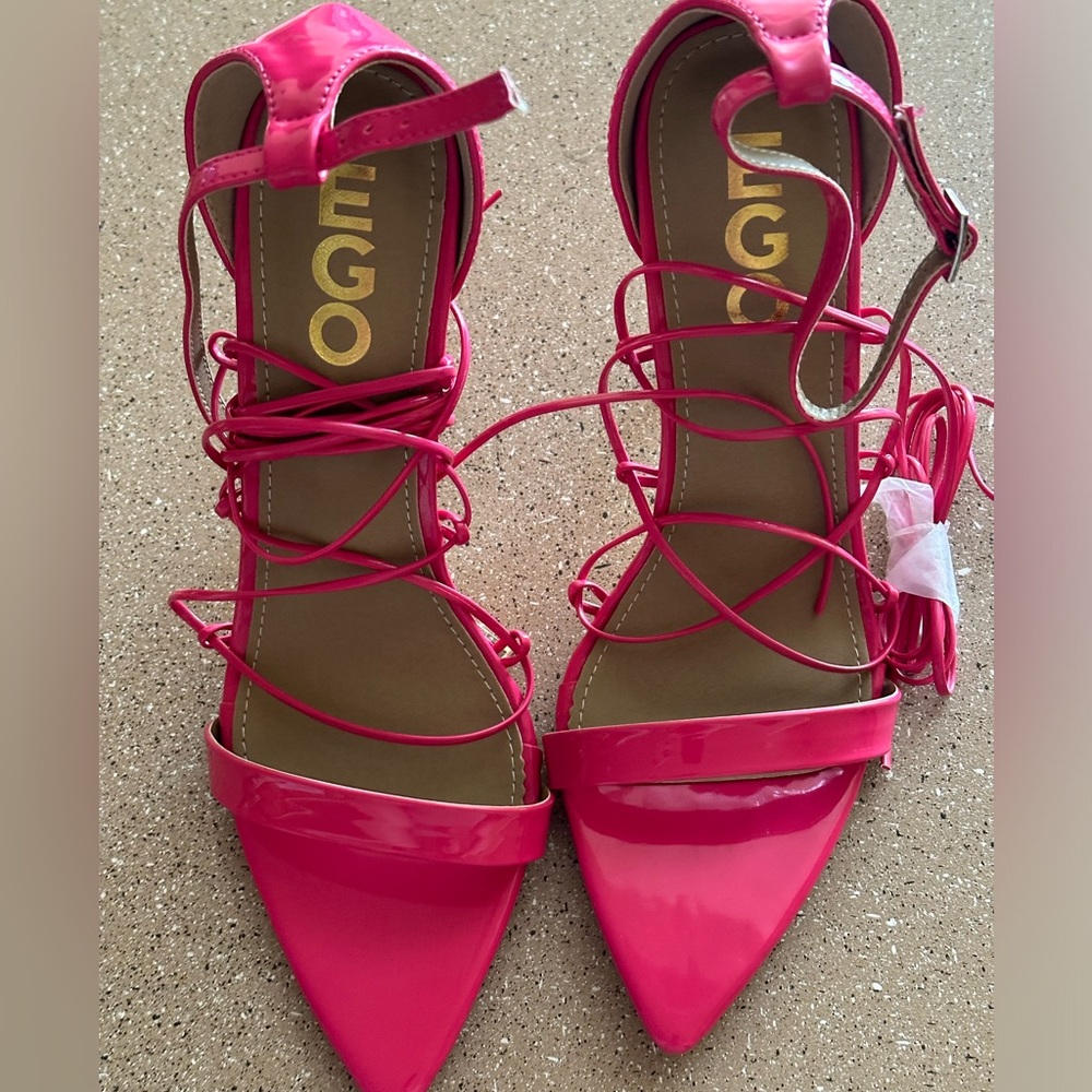 EGO Lace Up Strap Wrap Around Heels (Hot Pink)